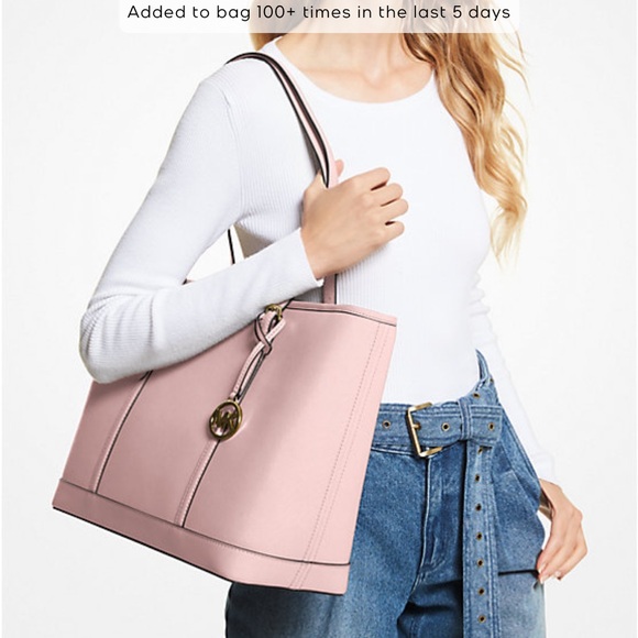 MICHAEL KORS Jet Set Travel Lg Top Zip Shoulder Tote Saffiano Leather Carnation - Picture 12 of 15